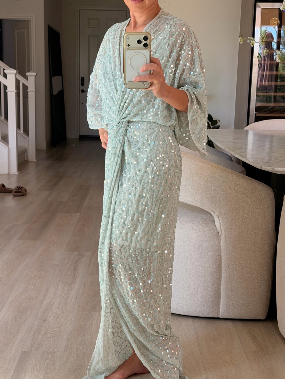 Asos Elegant Sequin Kimono Wrap Dress - Light blue Mint size 2 or xs